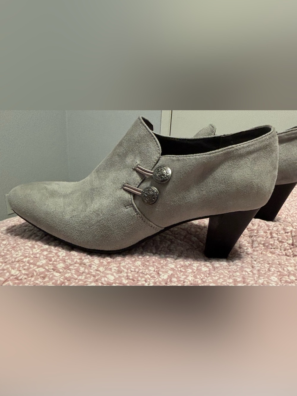 Rialto Gray Suede Button-Accent Ankle Boots